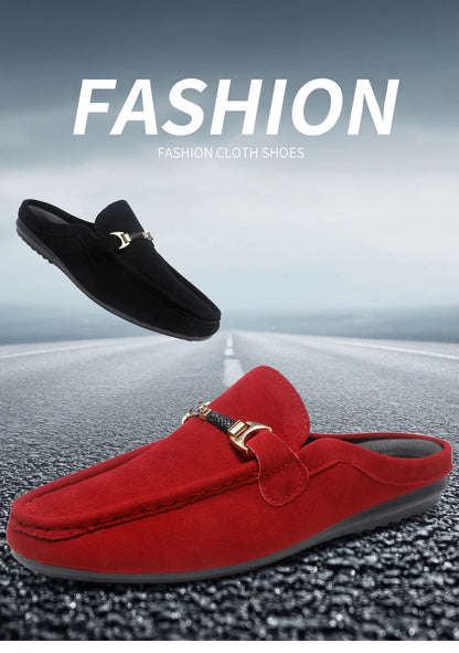 Fashion Red Men's Half Shoes Summer Lightweight Casual Shoes For Men Flat Slippers Comfortable Soft Slip-on Shoes Man Loafers