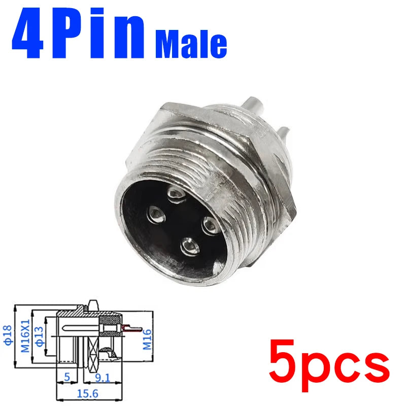 5pcs GX16 2/3/4/5/6/7/8/9/10Pin 16MM Male Female Circular Aviation Connector Plug Socket Screw Panel Mount Connector