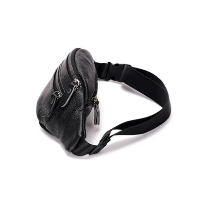 Men's Genuine Leather Chest Bag Double Zipper Cowhide Fanny Pack Casual Crossbody Sling Bag for Daily Commute & Travel