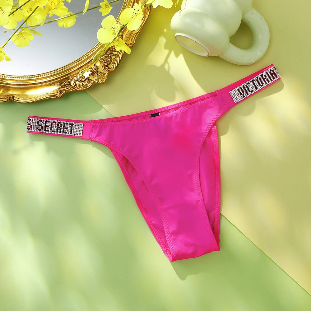 Victoria's Secret Women's Classic Striped Versatile Lace Sexy Panties Shaping Breathable Soft V-Chain Underwear Thong