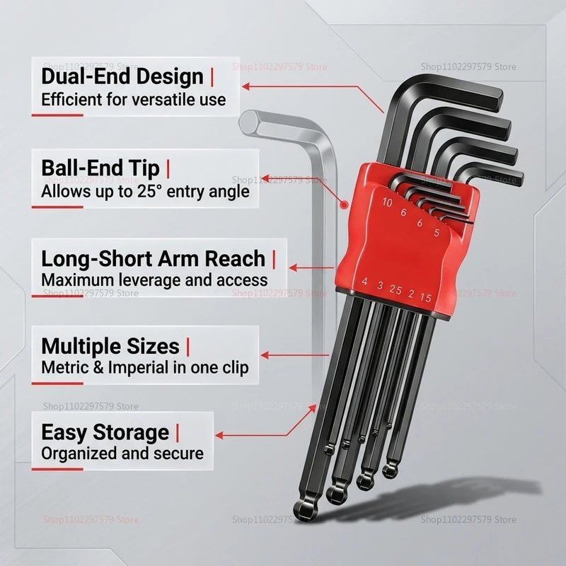 Universal Torque Length Metric Double Head Allen Wrench Set with Socket for Motorcycle Bikes Home Assembly and Disassembly Tools