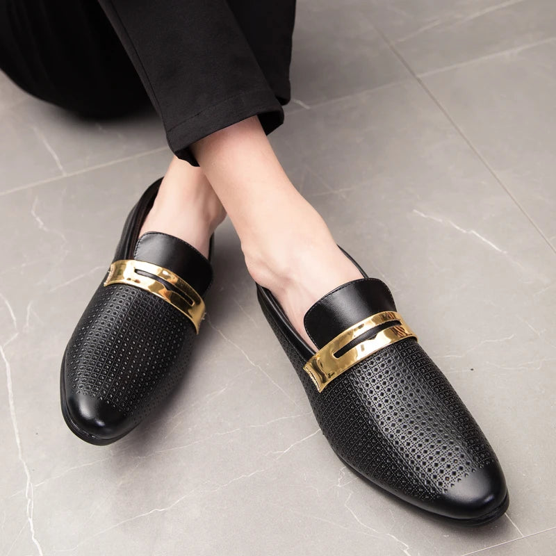 Men's summer hollow breathable double-layer casual shoes Men Slip on Wedding Dress Men's summer hollow breathable leather shoes