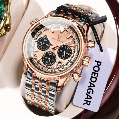 POEDAGAR Luxury Fashion Men Watch Stainless Steel Waterproof Luminous Quartz Male Clock Date Chronograph Military Men's Watches