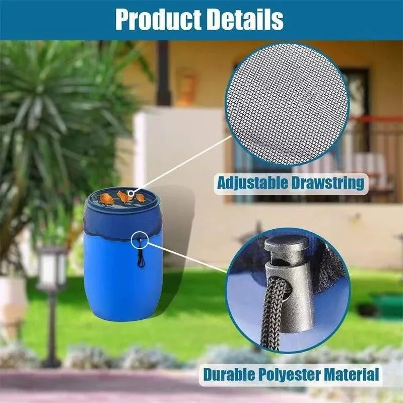 Rainwater Collector Tank Mesh Cover Drawstring Screen Net for Rain Barrel Water Bucket Garden Outdoor Cleaning Tool Use Reusable