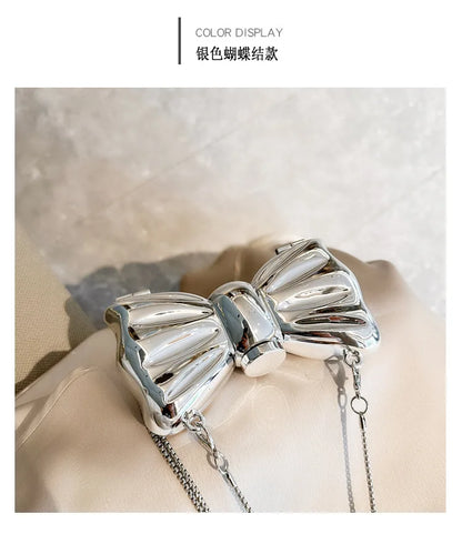 Luxury Designer Mini Bowknot Evening Bag for Women Girls Crossbody Handbag Chain Shoulder Bags Metal Purse for Party Wedding