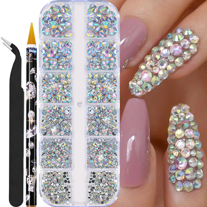 12grids Half Round Pearls Beads 3D Nail Charms 1.5/2/2.5/3/4/5mm White Flatback Pearls Nail Jewelry Nail Craft Pearl Rhinestones