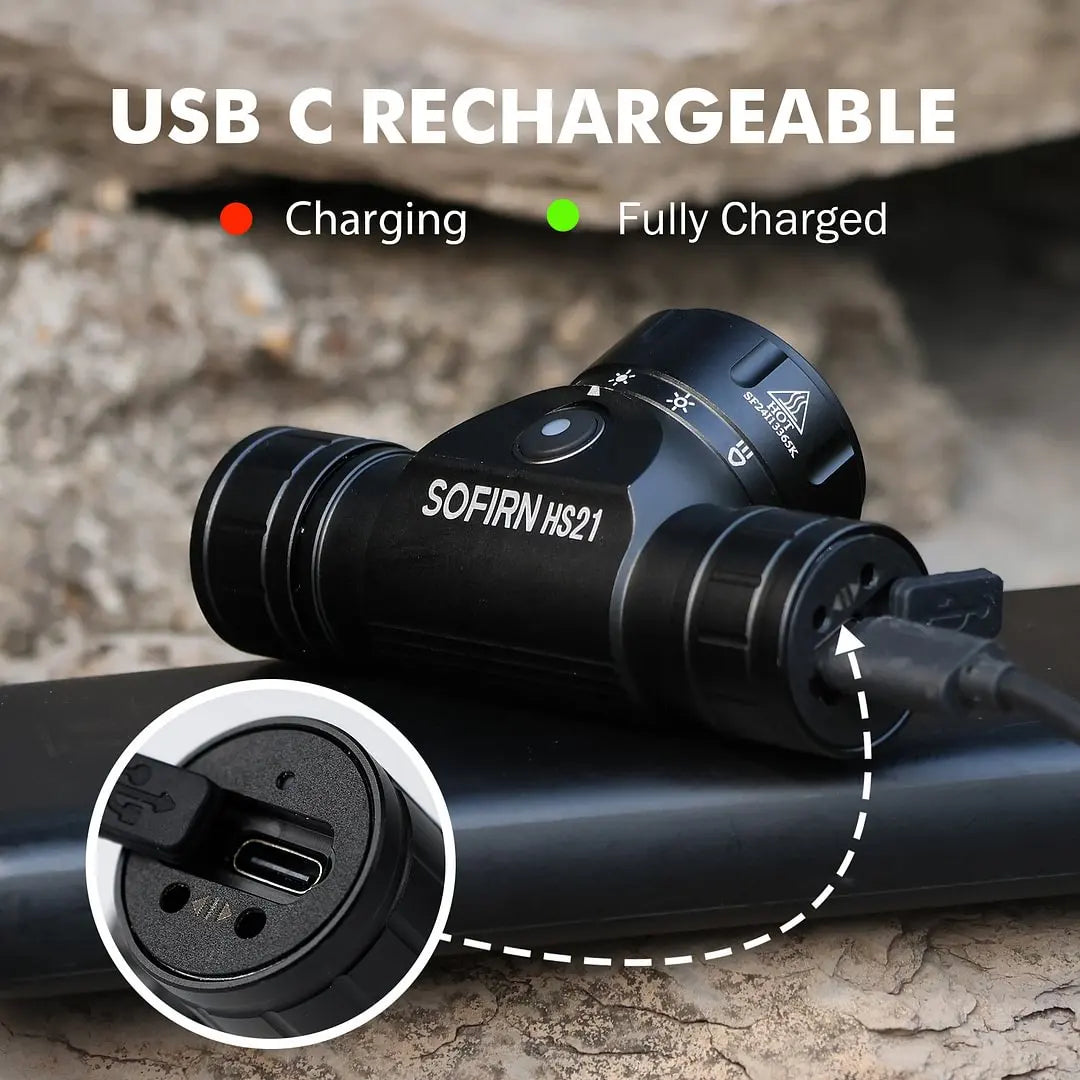 Sofirn HS21 SFT40 LED 2000lm Czerwona Latarka Czołowa 18650 USB C Ładowalna Mocna Latarka z Czujnikiem Podczerwieni