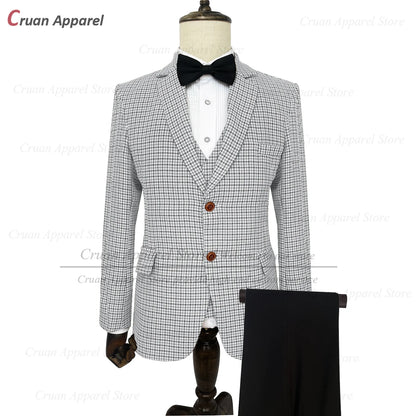 Classic Brown Suit Sets For Men Fashion Checkered Blazer Vest Pants 3 Pieces Formal Party Tailor-made Elegant Slim Fit Costumes