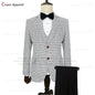 Classic Brown Suit Sets For Men Fashion Checkered Blazer Vest Pants 3 Pieces Formal Party Tailor-made Elegant Slim Fit Costumes