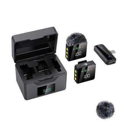Pink&Black Plug and Play Wireless Lavalier Microphone MINI MIC With Charging Case For Smartphone Live Streaming/Video Recording