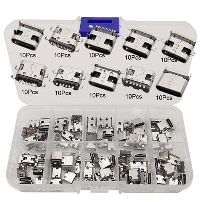 40/80/100Pcs Mix 2Pin 6Pin 16Pin Type C USB Charging Dock Connectors Type-C PCB DIY Repair Kits USB-C Digital Product For Phone