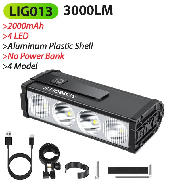 10000mAh Bicycle Light 17 LED Front Double Bracket Power Bank MTB Mountain Bicycle Lamp Bike Headlight Cycling Accessorie