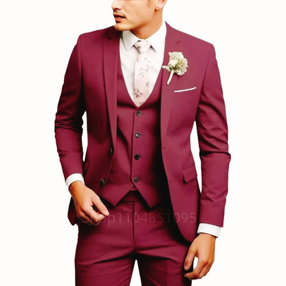 Matcha Green Suits for Men Slim Fit Luxury Wedding Tuxedos Fashion Mens Blazer Vest Pants 3 Pieces Foraml Business Suits Sets