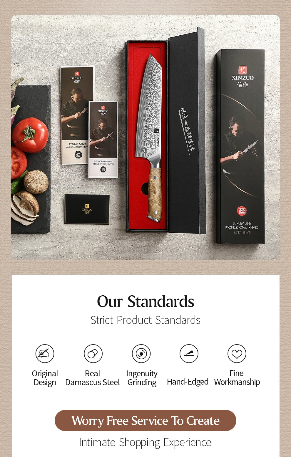 XINZUO Bunka Knife 8.3 Inches 67 Layers Damascus Steel Handcrafted Kitchen Tool Figured Sycamore Wood Handle High-end Gifts