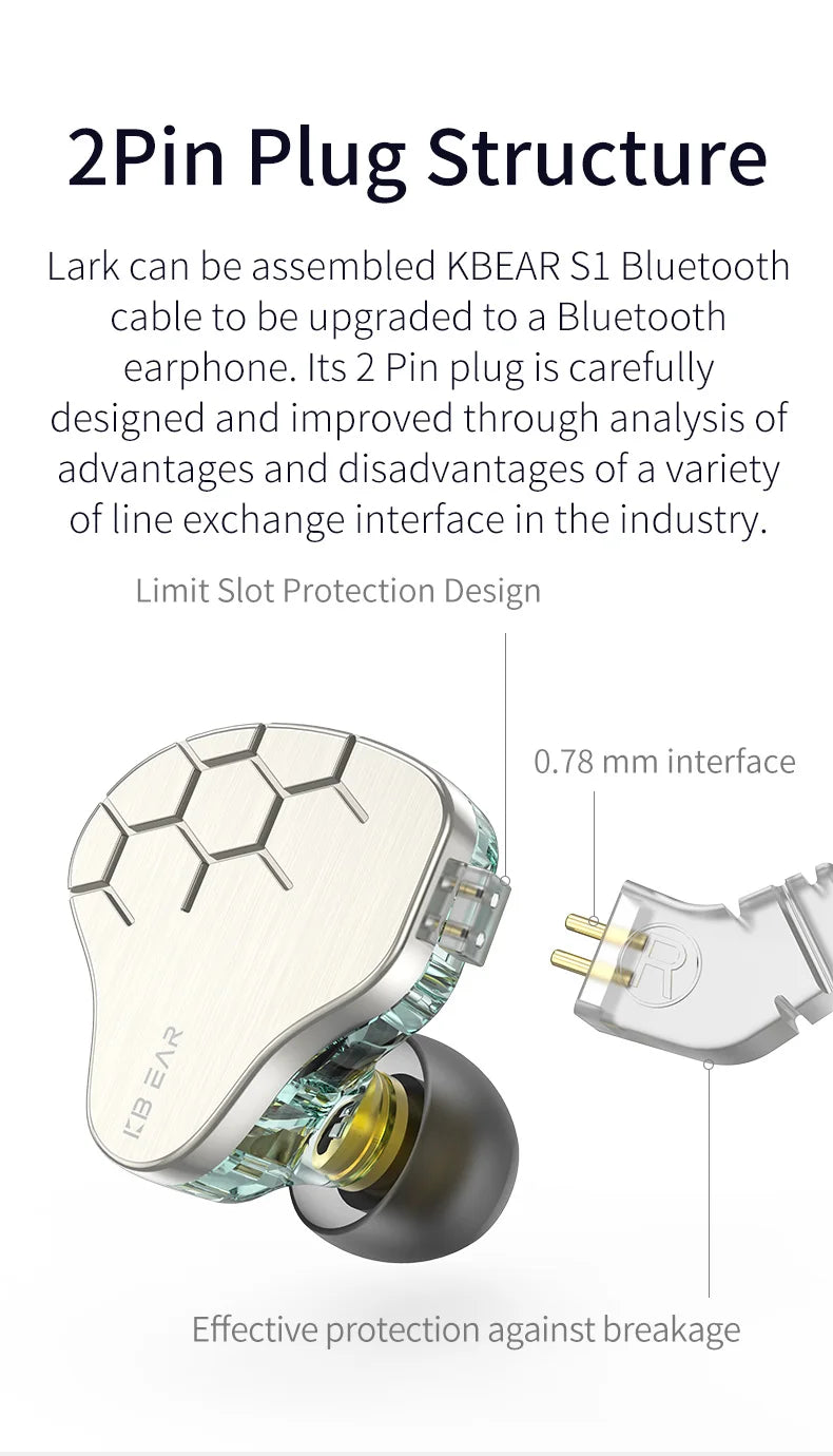 KBEAR Lark 1DD+1BA Hybrid IEM HiFi Earphones Zinc Alloy Shell 10mm Dynamic Driver Wired Headphones with Detachable 2Pin for Audiophile & Studio