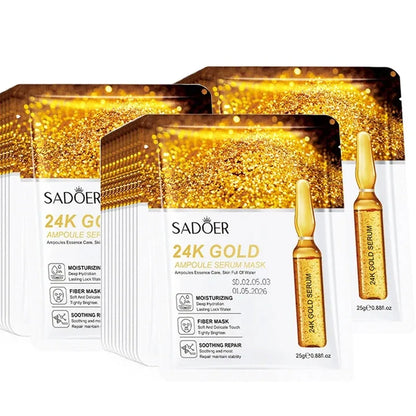 10-Piece Set Sadoer 24K Gold Vitamin C Hyaluronic Acid Mask Moisturizing Firming Hydrating Facial Care Mask Skincare Products