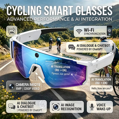 New AI Smart Glasses With Camera 1200P Video Recording Anti-Shake Shooting Sunglasses Bicycle Riding Windproof Goggles Men Women
