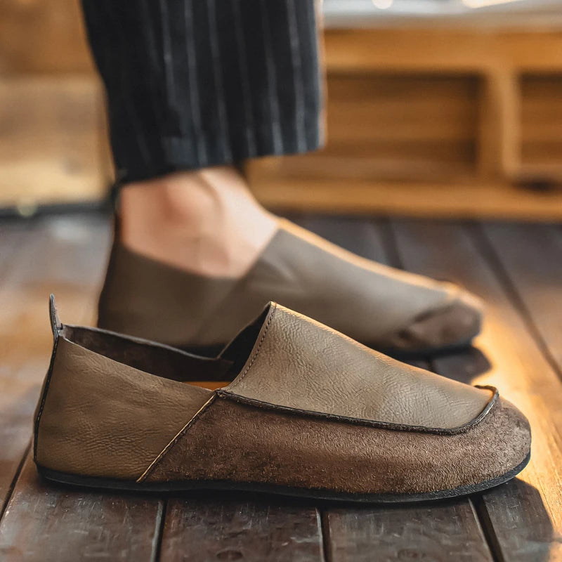 Fashion Mens Casual Shoes Soft Leather Comfort Man Loafers Outdoor Walking Half Slippers Breathable Lazy Driving Shoes Moccasins