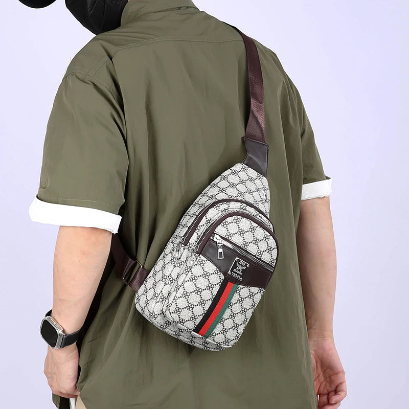 2025Men's Casual Messenger Bag Multi-Pocket Crossbody Shoulder Bag Lightweight Chest Bag with Port & Earphone Hole