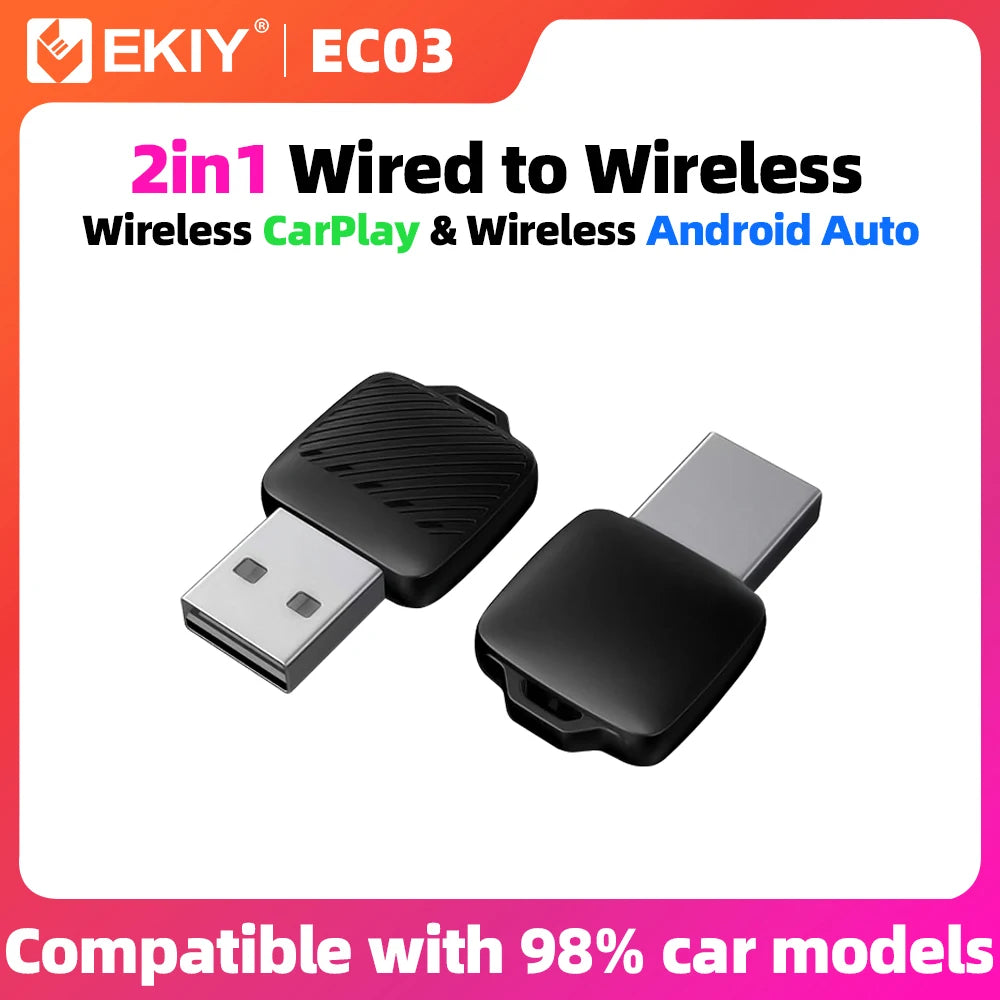 EKIY 2in1 Wireless CarPlay Dongle Wireless Android Auto Adapter Car Intelligent Systems AI Smart Box For Car With Wired CarPlay