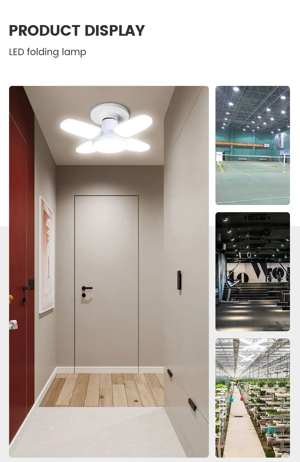E27 Fan Shape Foldable  LED Bulb AC85-265V  Deformation for Home Ceiling Lights Warehouse and Garage White Light 6500K Bulb