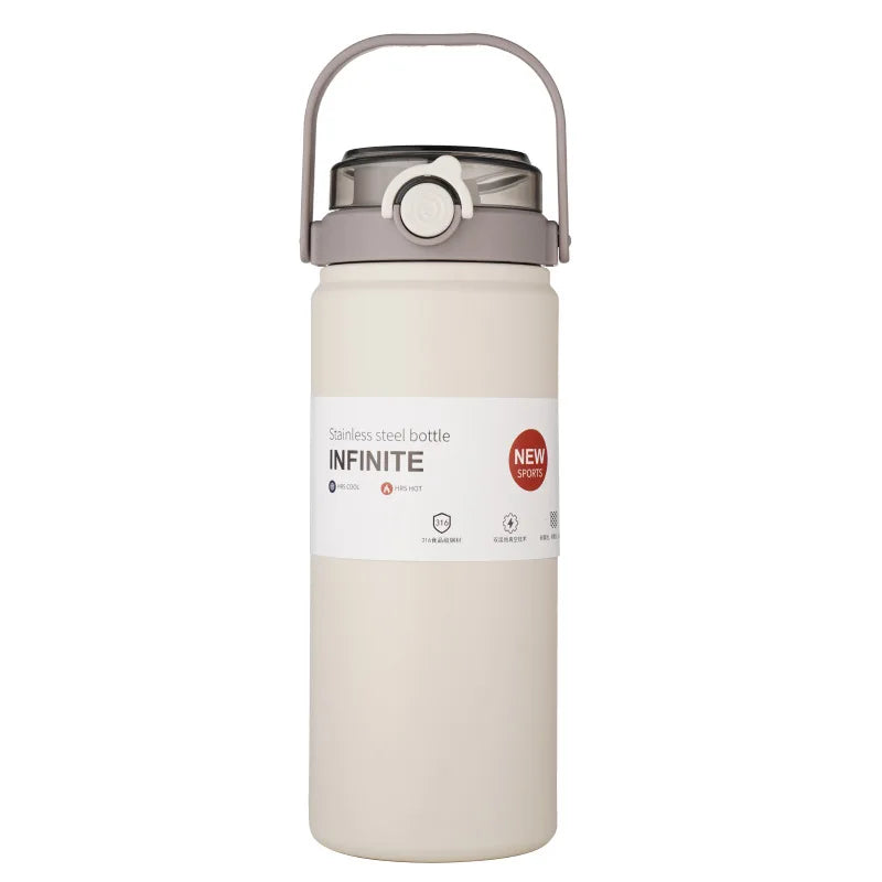 LUSQI Water Bottle Large Capacity 316 Stainless Steel Thermos With Handle & Straw For Outdoor