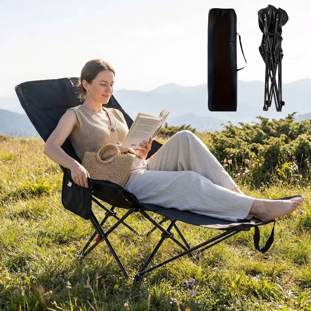 300-Pound Heavy-Duty Foldable Beach Chair with Adjustable Height and Crossed Backrest - Portable Outdoor Chair for Camping, Fish