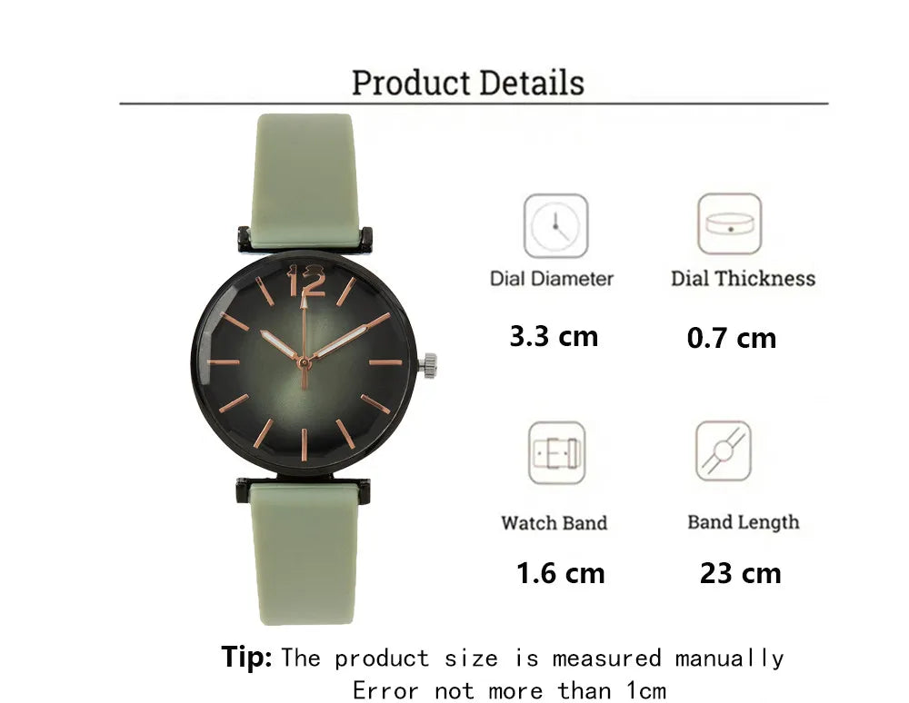 Fashion Ladies Sports Simple Black Dial Quartz Watch Casual 2023 Hot Sale Green Silicone Strap Women Clock Dress Wristwatches