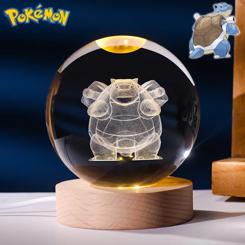 6CM Pokemon 3D Crystal Ball Figure Toy Anime Gengar Rayquaza Pikachu Lugia Vaporeon Glass Ball Model Night Light Room Decoration