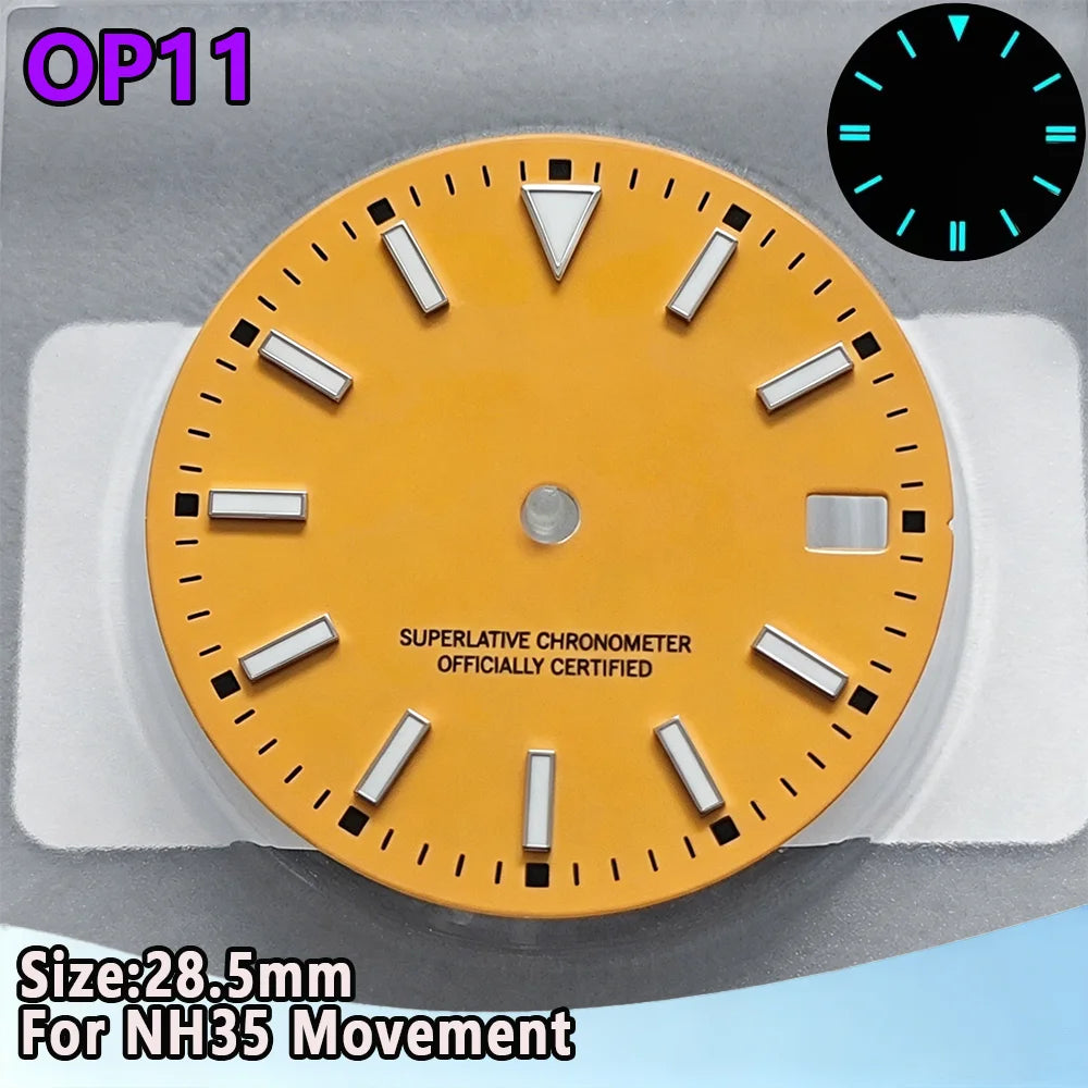 28.5mm NH35 Watch Dial Luminous Dials Single Calendar Dial Suitable For NH35 Movement Can Support DIY Dial Customization Logo