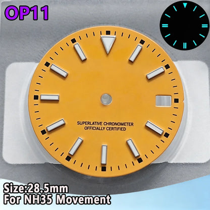 28.5mm NH35 Watch Dial Luminous Dials Single Calendar Dial Suitable For NH35 Movement Can Support DIY Dial Customization Logo
