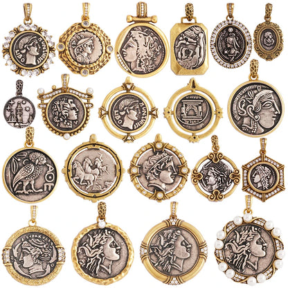 Antique Gold Bronze Beauty Portrait Knight Angel Goddess Coin Medallion Charm Pendant,Necklace Jewelry Accessories Supplies M64