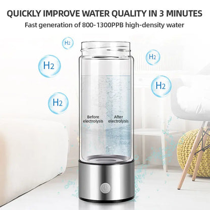 Home office and travel hydrogen water bottle generator - USB rechargeable portable glass hydrogen water bottle