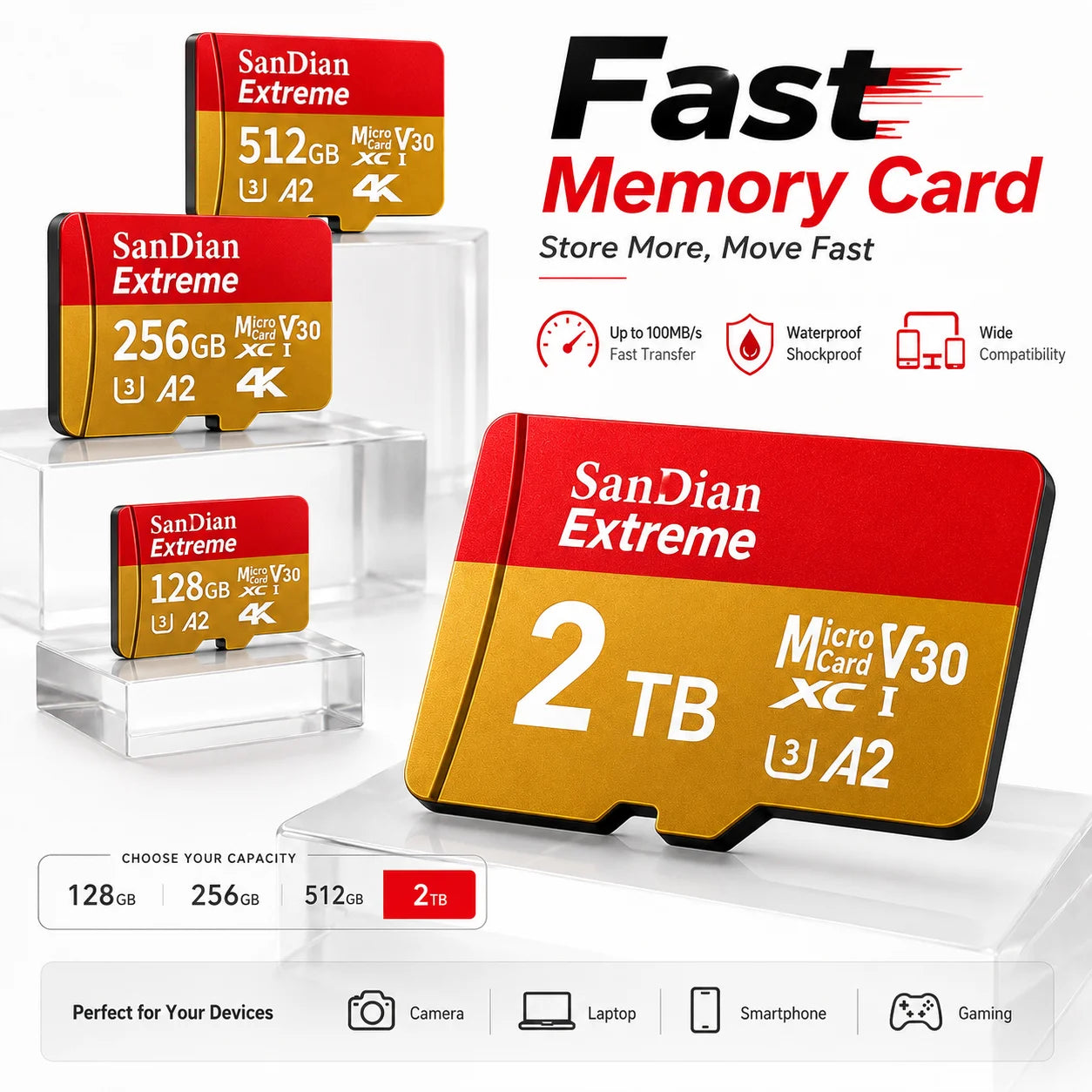 128GB Micro TF SD Card Portable Storage Card for Smartphone Tablet Camera