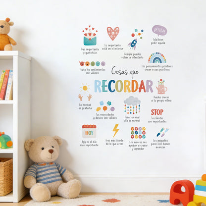Spanish Things to Remember,Therapy Office Decor Wall Stickers for Kids Room Bedroom Nursery Home Decoration Wall Decals