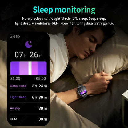 LIGE Outdoor Men's Sports Smart Watch 2.01 inch HD Screen Fitness Monitor Bluetooth Call Smartwatch For Men Women Holiday Gifts