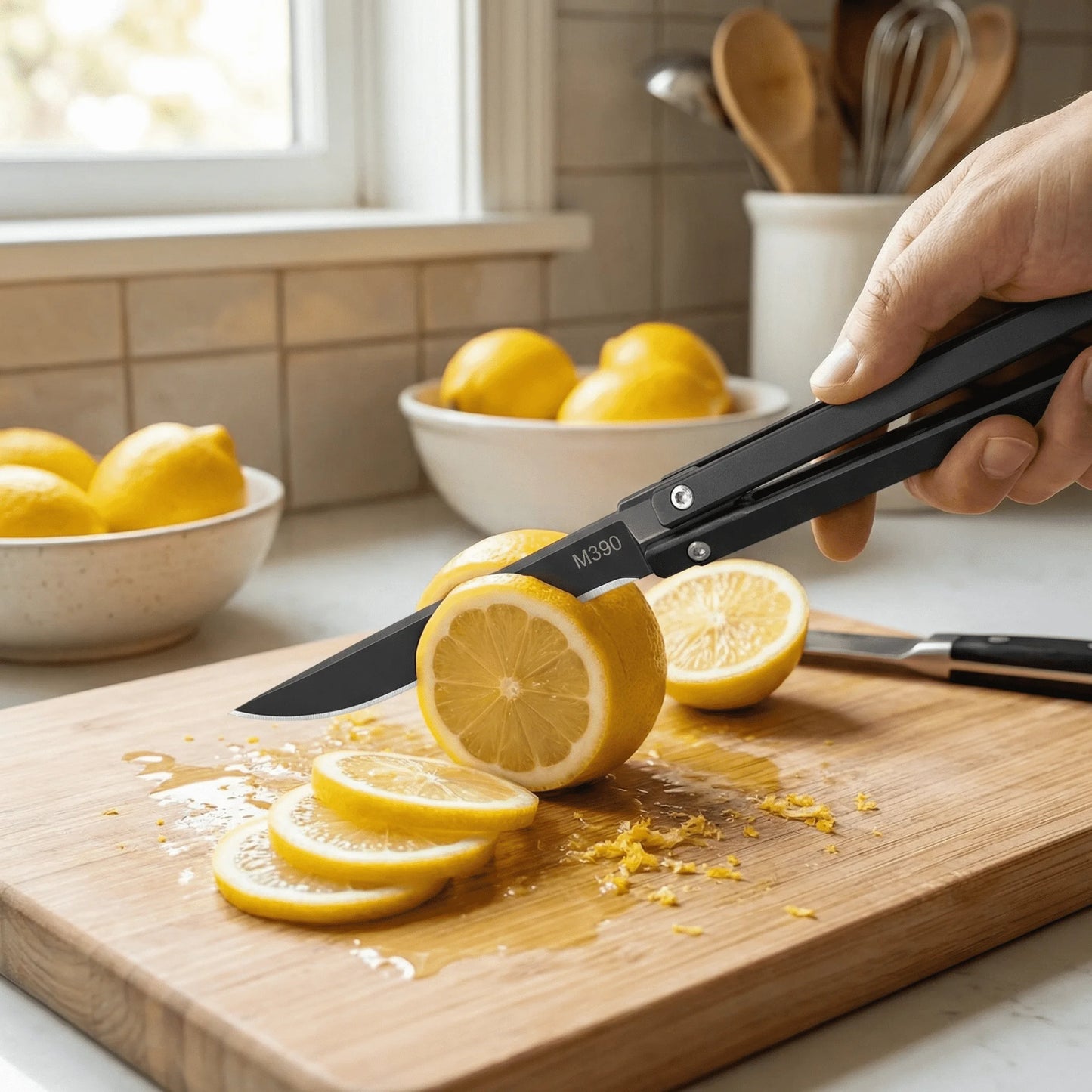 M390 Mechanical Folding Knife - Multi-Function Portable Chef Knife Kitchen Fruit Knife, Camping & Everyday Carry