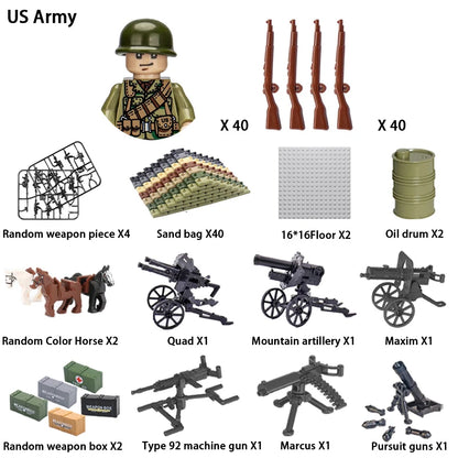 WWII Infantry Military Soldier War National Army Mini Gun armament Models Building Blocks Building Blocks Toys for Kids