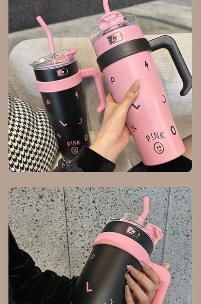 Stylish High Capacity Insulated Stainless Steel Water Bottle with Straw for Women Outdoor Sports Cup