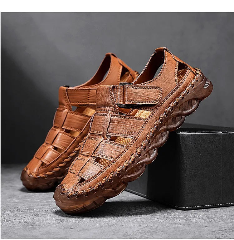 Large Size Summer New Men's Beach Sandals Outdoor Casual Leather Bag Head Wear-resistant Breathable Men's Shoes