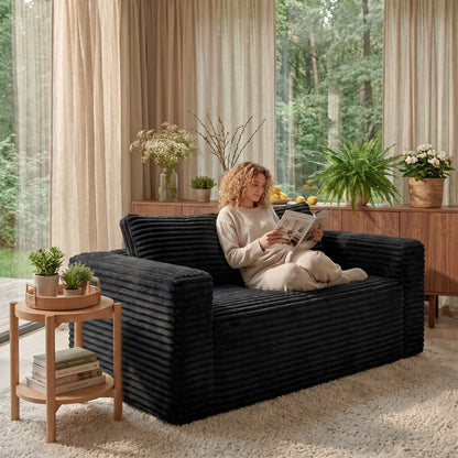 Boneless Deep Seat Loveseat No Assembly Needed Foam Base Sofa Soft Corduroy Fabric Apartment Bedroom Office Modern Living Room
