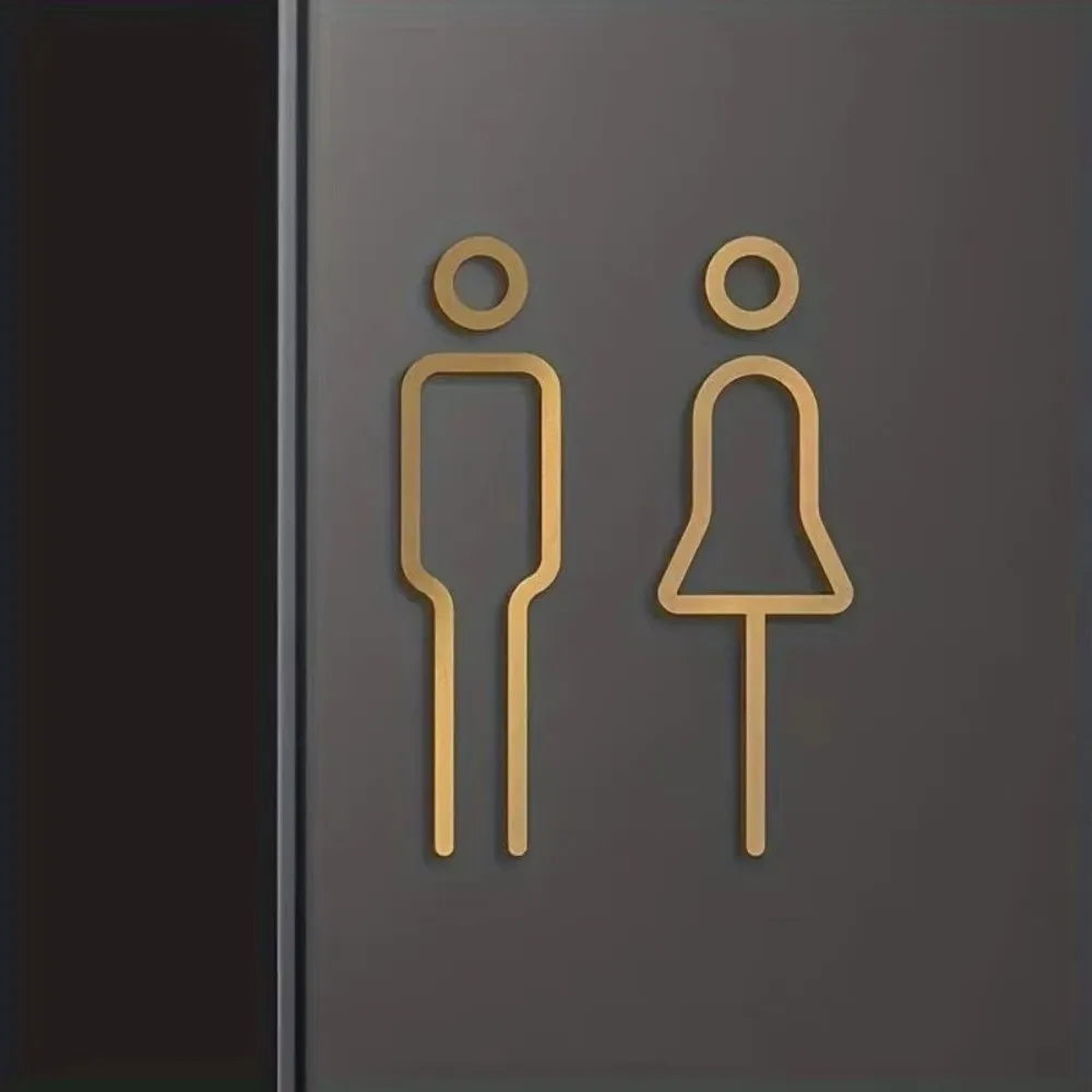 Fashion Black Gold Color Toilet Sign Plate Brass Wash Room Door Wall Label Sticker Wc Holder Signage Board