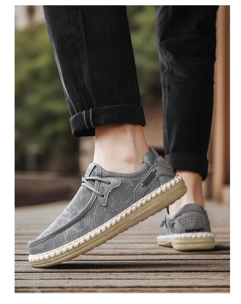 2026 Summer New Men Slip-on Breathable Mesh Shoes, Lazy Casual Hemp Sole Low-top Loafers, Lightweight Anti-slip Fisherman Shoes