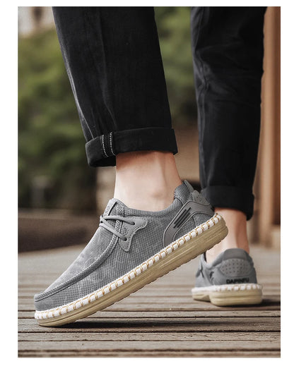 2026 Summer New Men Slip-on Breathable Mesh Shoes, Lazy Casual Hemp Sole Low-top Loafers, Lightweight Anti-slip Fisherman Shoes