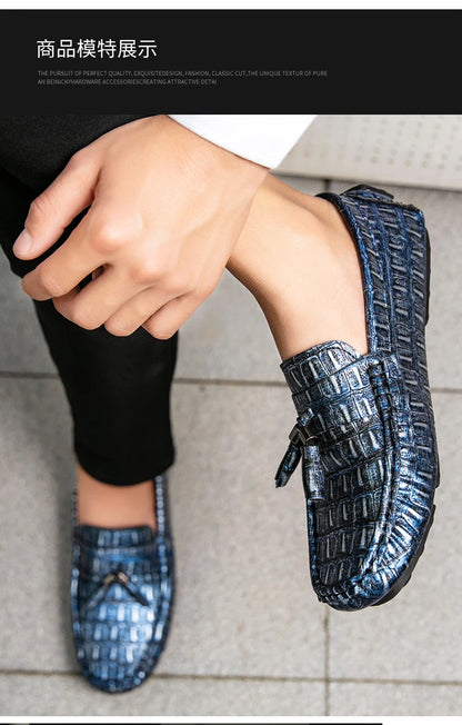 Casual Summer MenLoafers  Shoes Men's Slip-On Anti-Slip Breathable Loafers Shoes Round Toe Flat Heel Rubber Outsole PU Mens