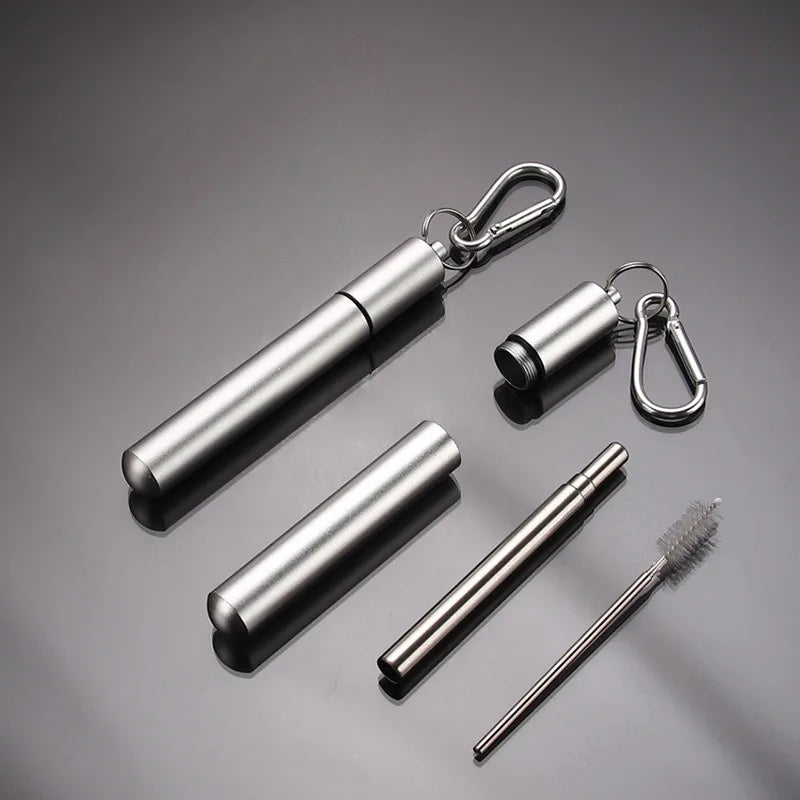 304 Stainless Steel Retractable Straw Kit, Portable Aluminum Tube, Outdoor Folding Straw Kit, with Cleaning Brush, Colors, Trave