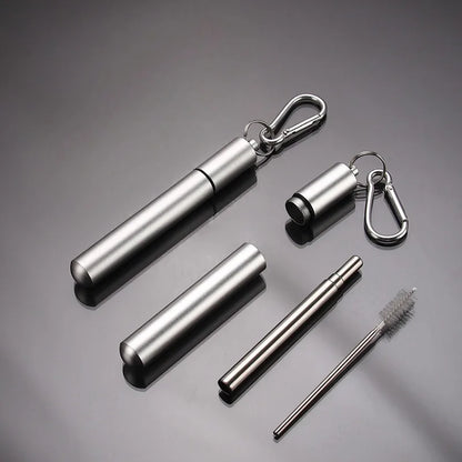 304 Stainless Steel Retractable Straw Kit, Portable Aluminum Tube, Outdoor Folding Straw Kit, with Cleaning Brush, Colors, Trave