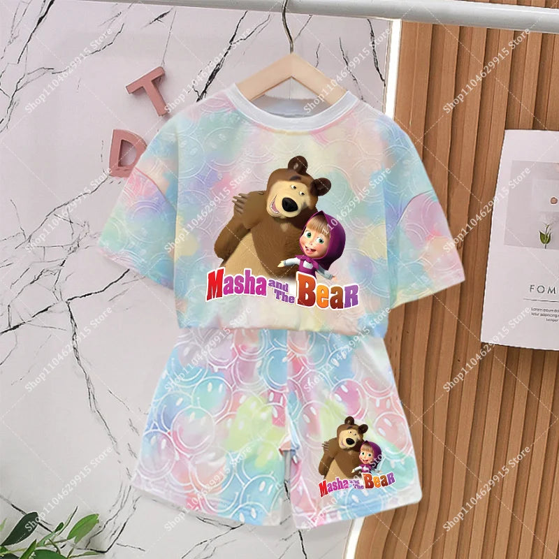 Mashas and The Bear Sets Summer Outdoor Breathable Soft Lightweight Casual Tracksuit Kawaii Anime Fashion Smile Outfit Set Gifts