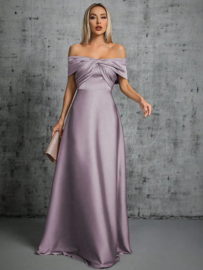 Mgiacy Line neck irregular cross pleated satin gown ball dress Party dress bridesmaid dress