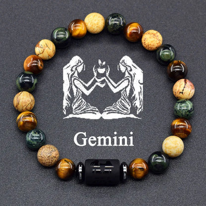 12 Zodiac Constellation Signs Bracelets for Men Women Real Natural Tiger Eye Stone Bead Bracelet Leo Taurus Charm Couple Jewelry